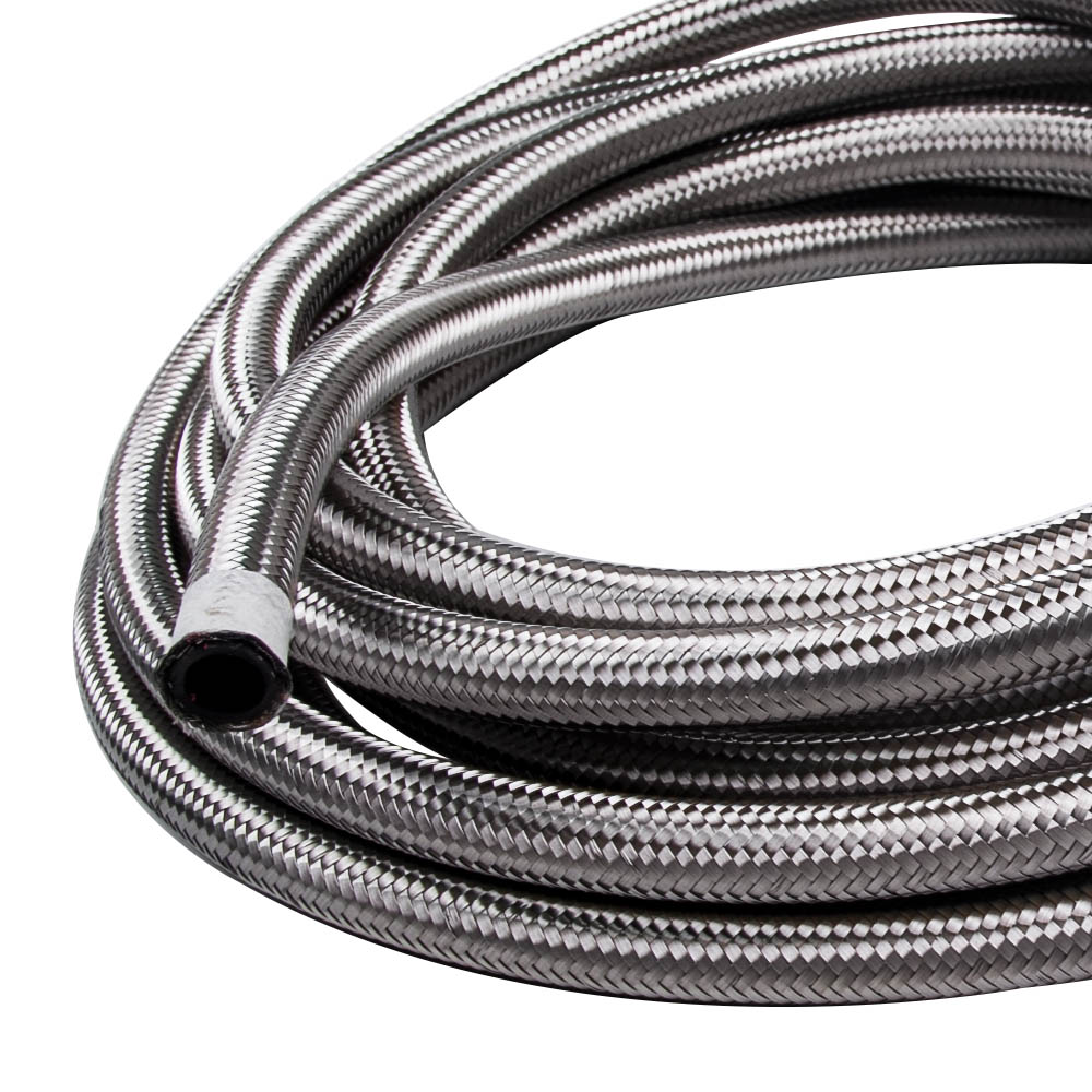 AN8 20Feet 6 M Stainless Steel Braided Fuel / Oil Line Hose Silver Universal