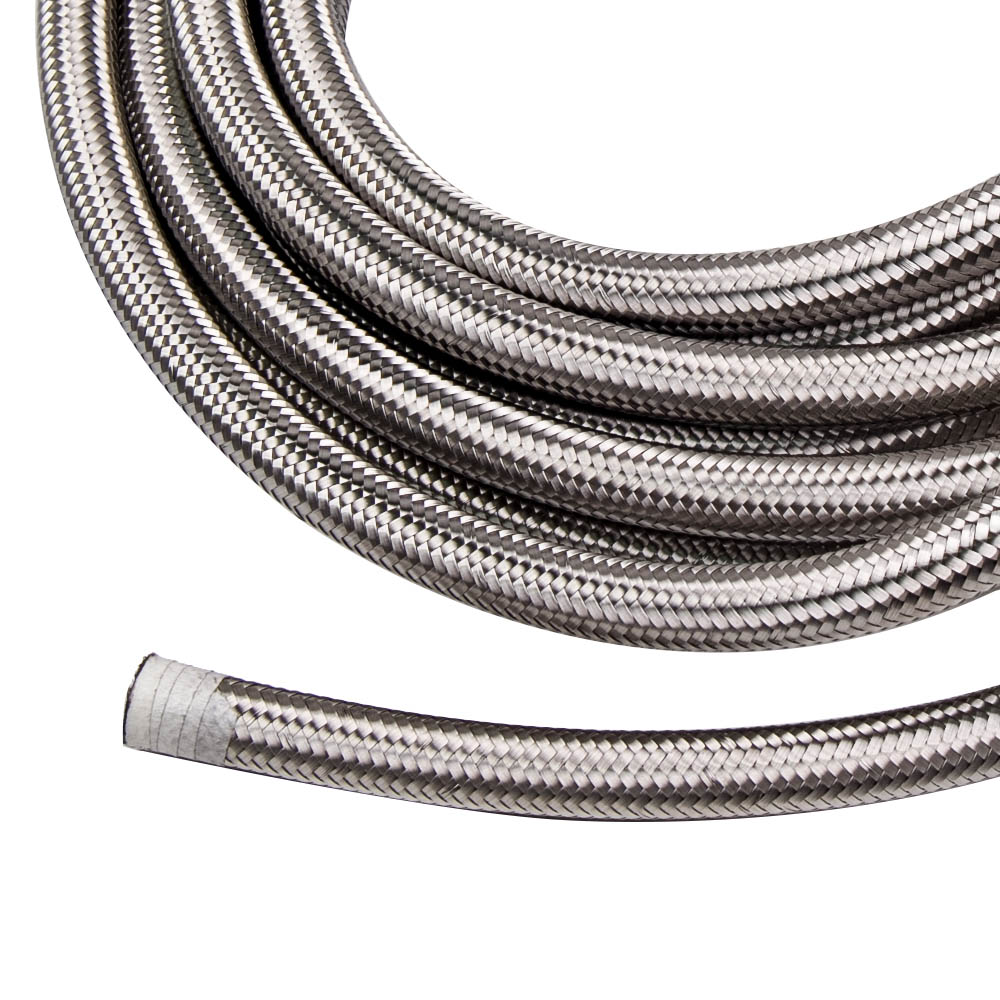 AN8 20Feet 6 M Stainless Steel Braided Fuel / Oil Line Hose Silver Universal