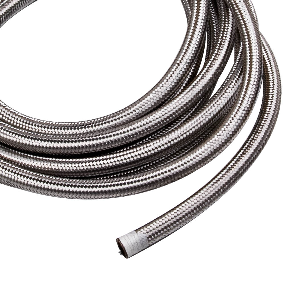 AN8 20Feet 6 M Stainless Steel Braided Fuel / Oil Line Hose Silver Universal