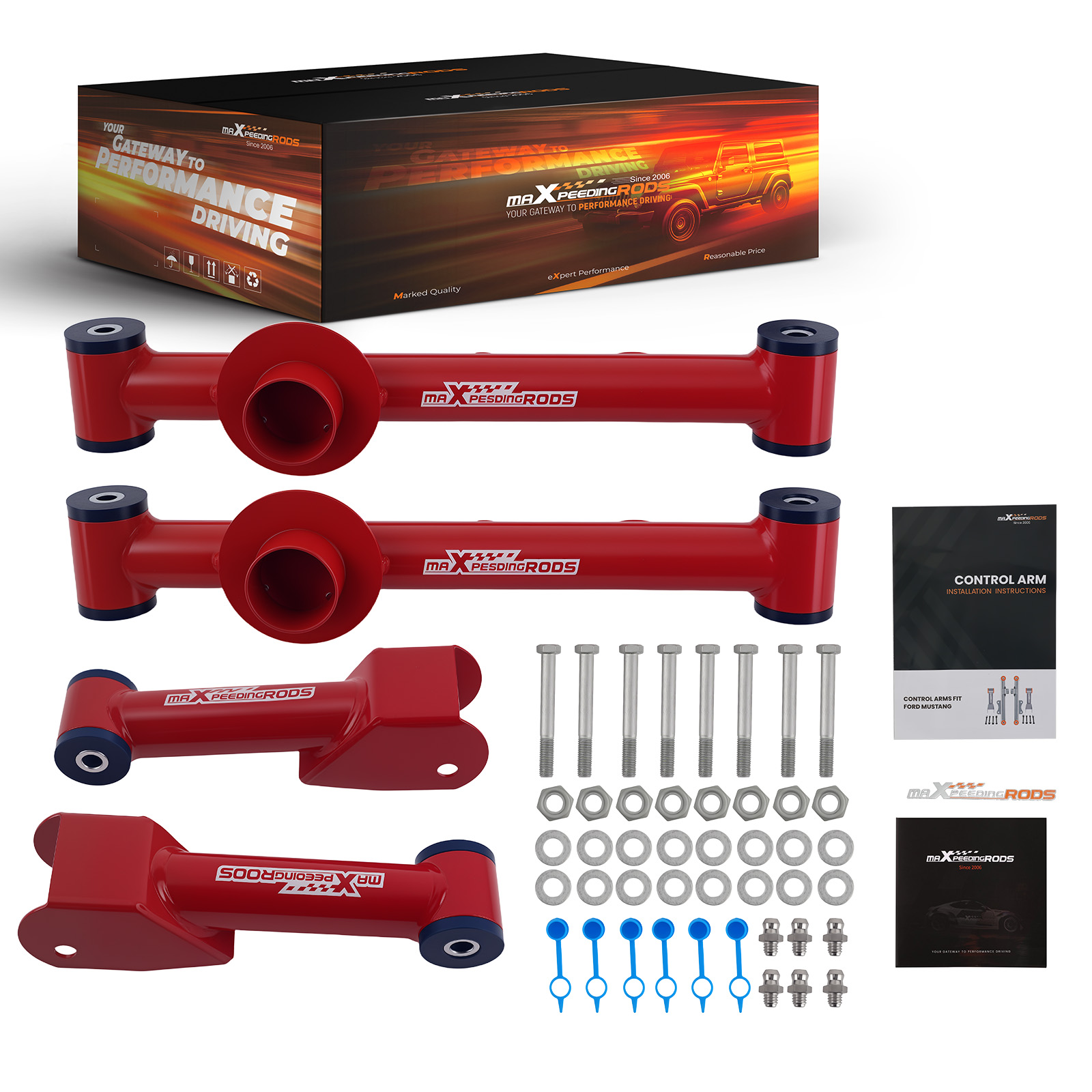 4x Rear Upper & Lower Tubular Control Arms w/ Hardwares For Ford Mustang 1979-04