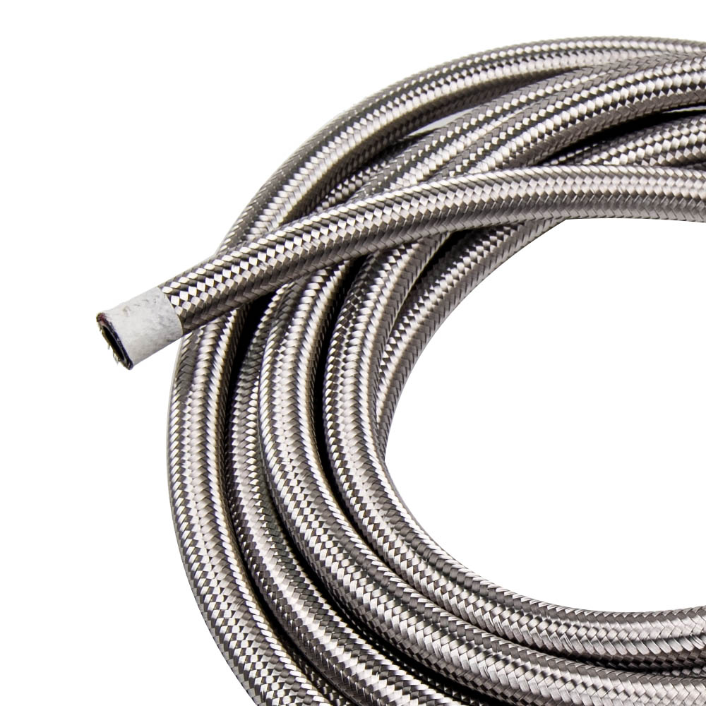 8AN AN8 20FT 6M Stainless Steel Nylon Braided Oil Fuel Gas Line Hose Pipe Silver