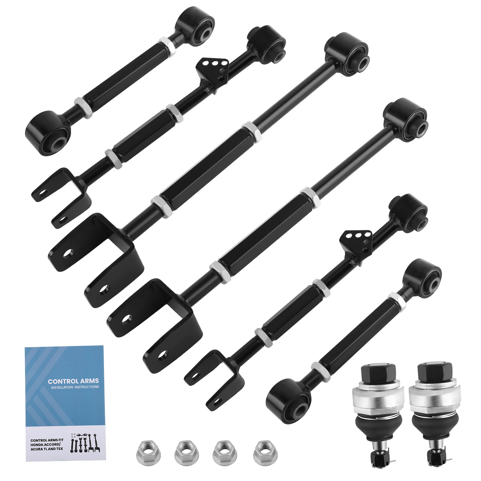 Steel Front Ball Joint + Rear Camber Control Arm Toe Kit For 08-13 Accord TL TSX