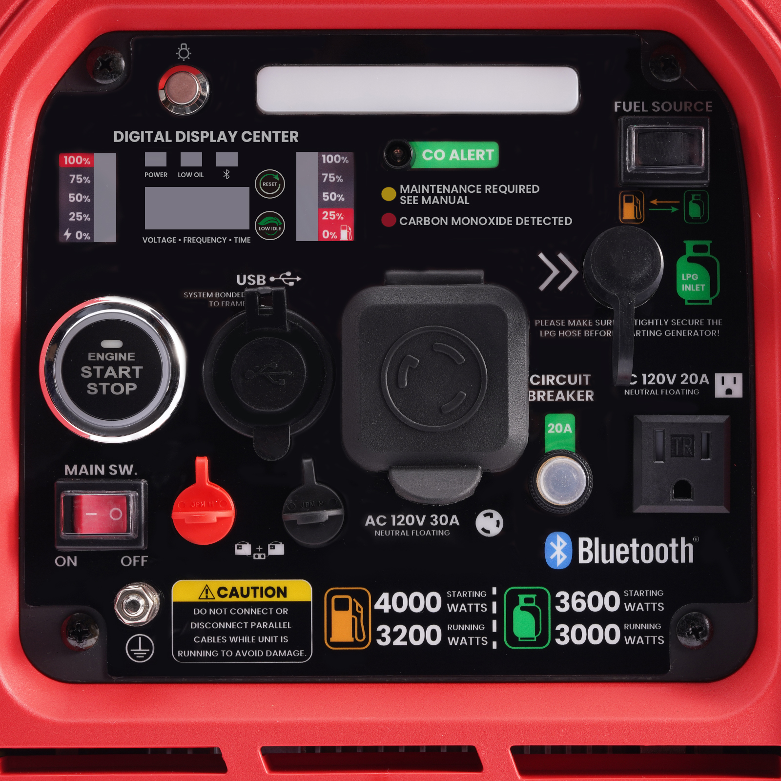 4000W Dual Fuel Generator Gas LPG Portable  Inverter Bluetooth Start for Camping