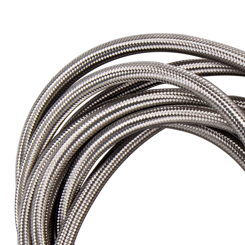 8AN AN8 20FT 6M Stainless Steel Nylon Braided Oil Fuel Gas Line Hose Pipe Silver