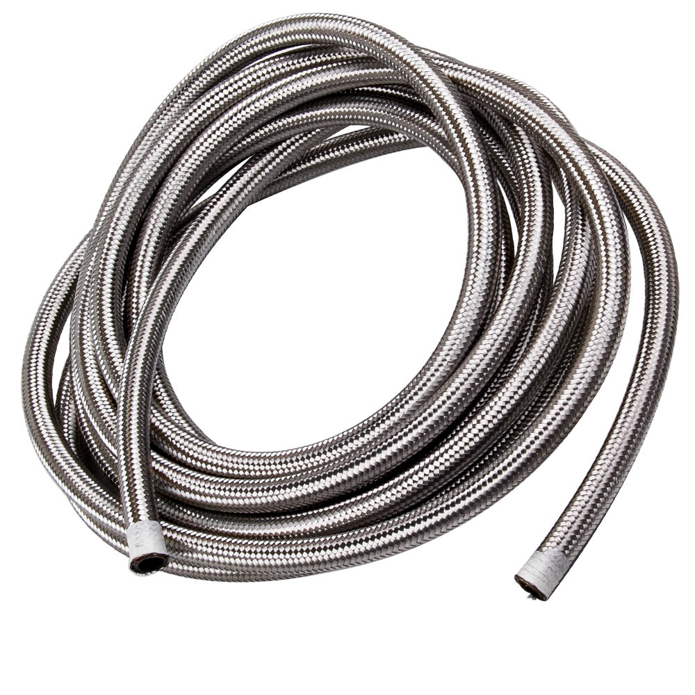 8AN AN8 20FT 6M Stainless Steel Nylon Braided Oil Fuel Gas Line Hose Pipe Silver