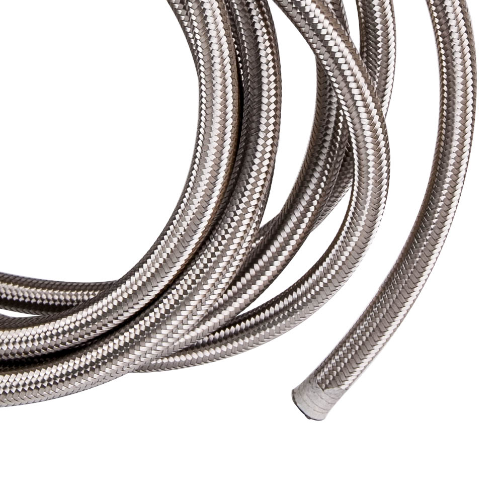 AN8 20Feet 6 M Stainless Steel Braided Fuel / Oil Line Hose Silver Universal