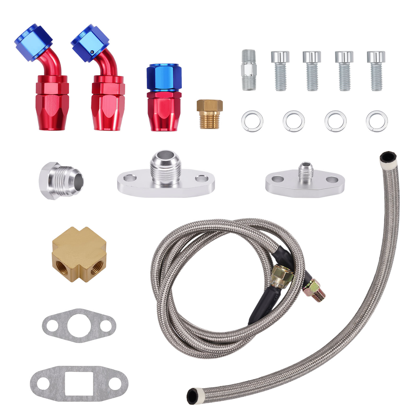 T3 T04E 420HP Universal Turbocharger 0.63 A/R Kit & Oil Feed Drain Return Lines