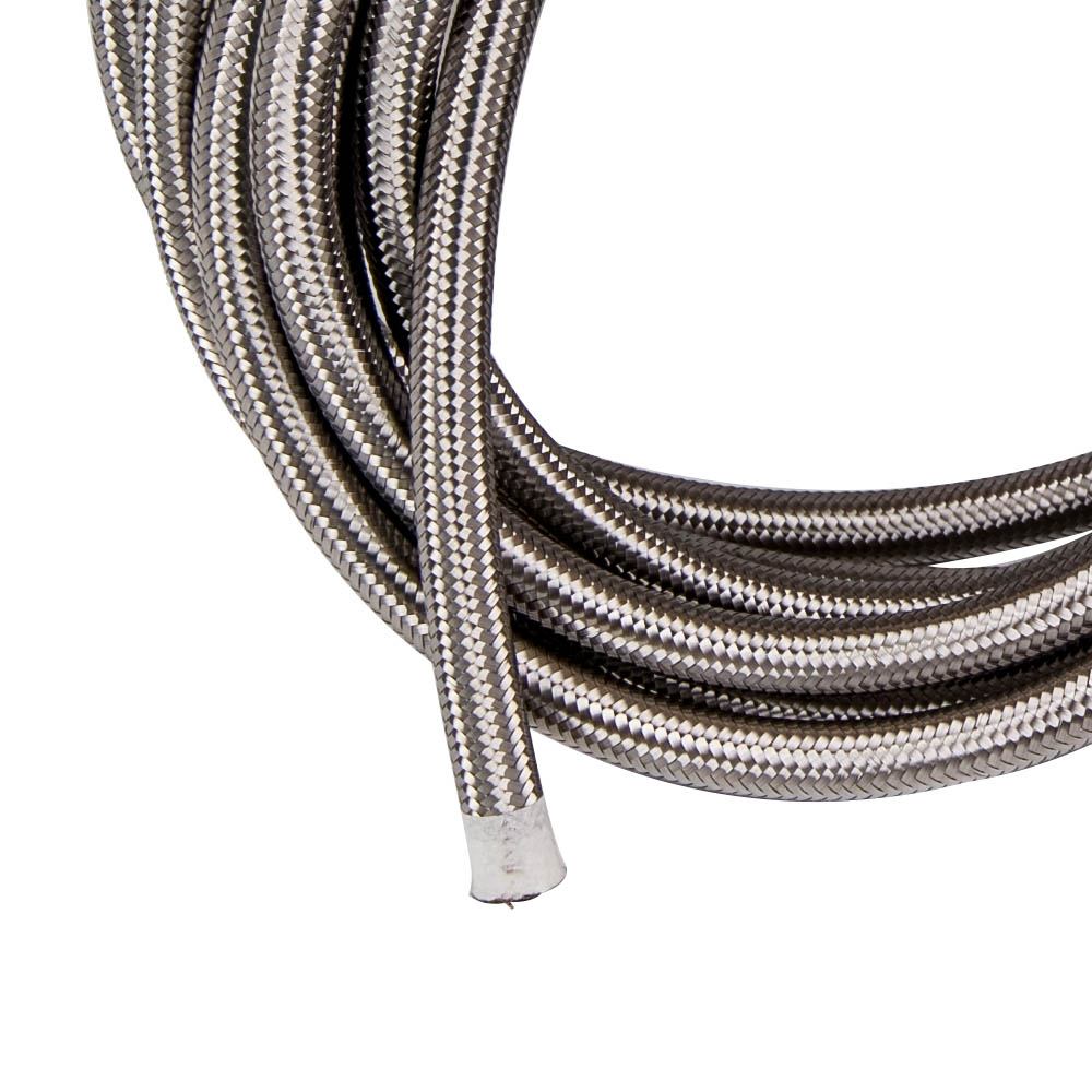 8AN AN8 20FT 6M Stainless Steel Nylon Braided Oil Fuel Gas Line Hose Pipe Silver