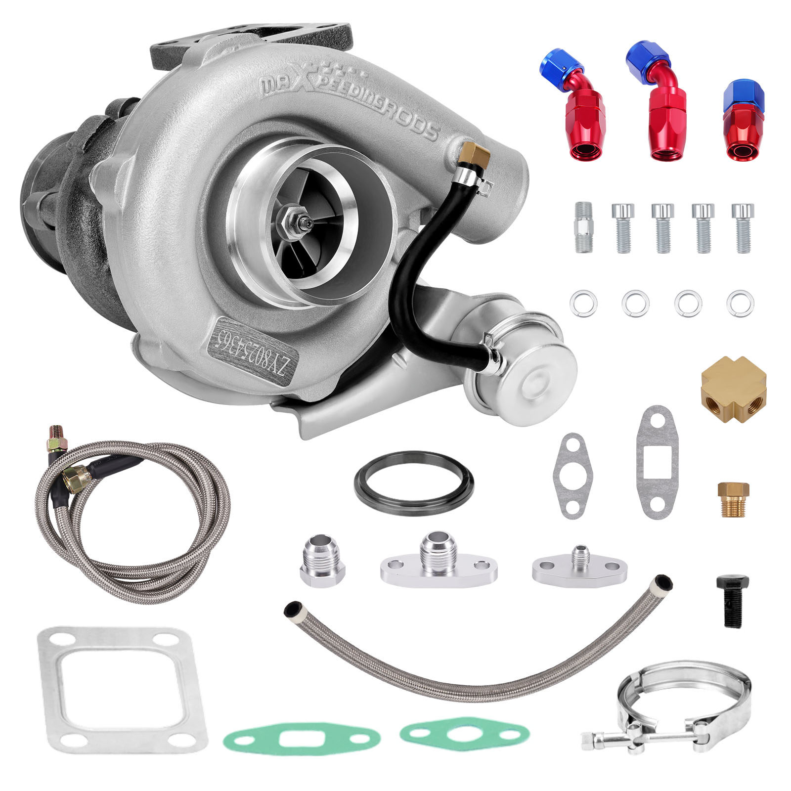 T3 T04E 420HP Universal Turbocharger 0.63 A/R Kit & Oil Feed Drain Return Lines
