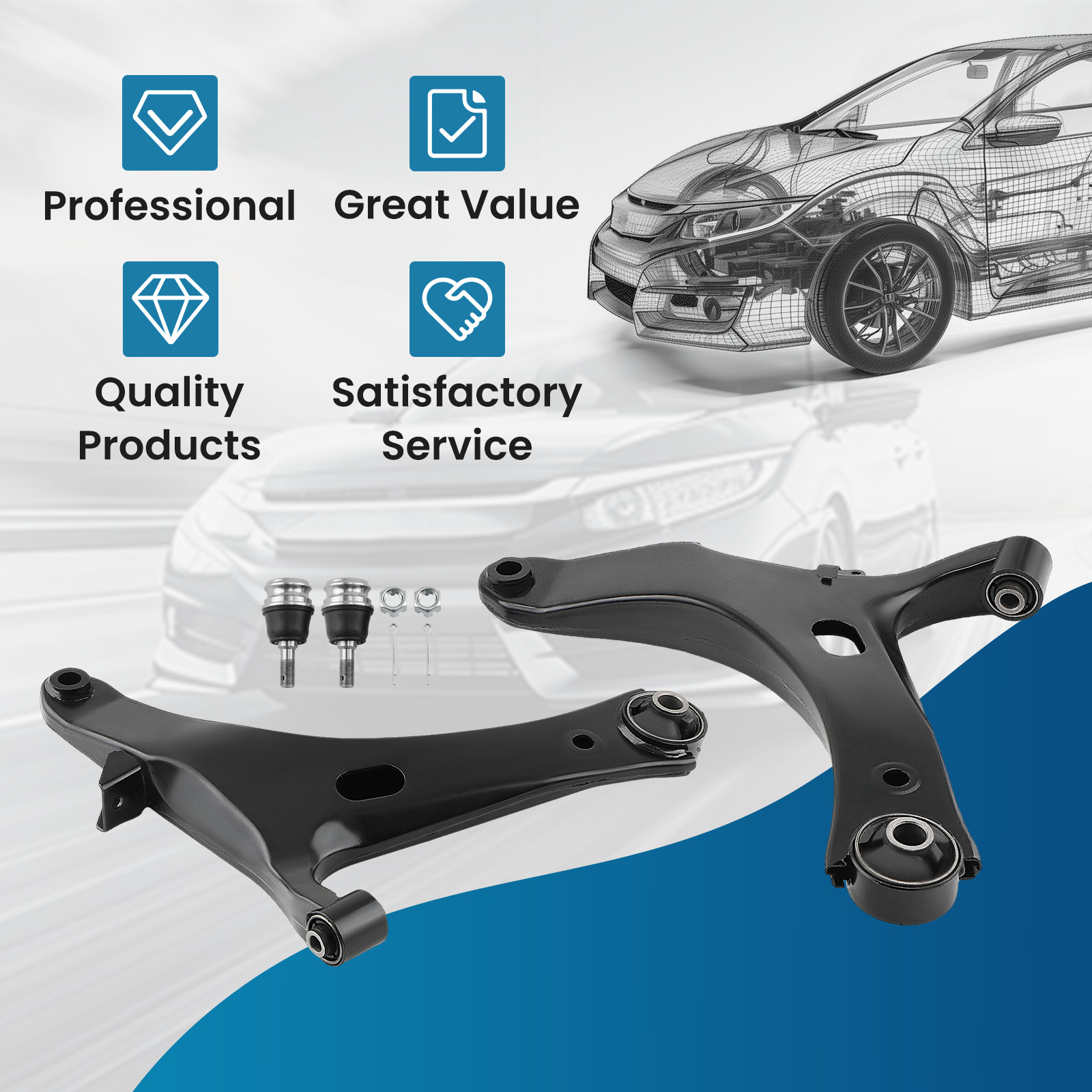 BON　ルーツオリジナル　ラムズ　アッソブ　オーク Front Lower Control Arms w/ Ball Joint for 2008-2011 Subaru